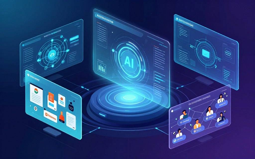 Future of digital marketing showing futuristic technology and marketing innovation