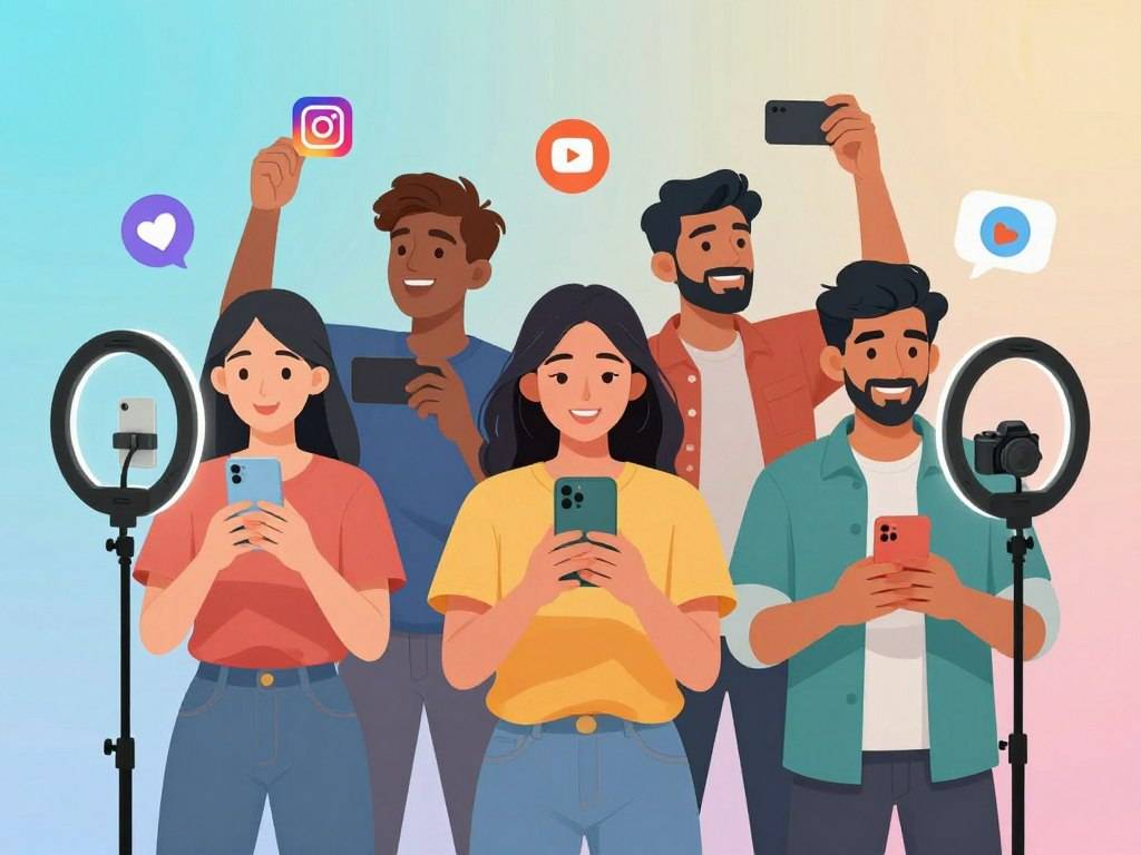Influencer marketing showing content creators and social media engagement