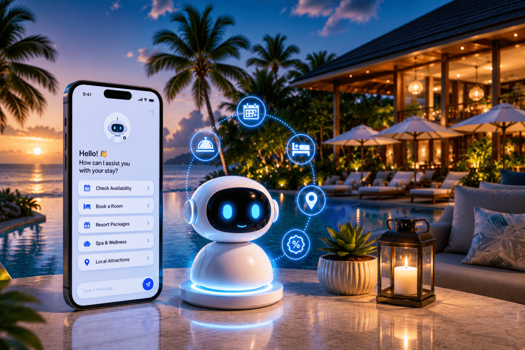 AI chatbots and WhatsApp automation helping hotels and resorts in Gujarat increase direct bookings and improve guest experience.