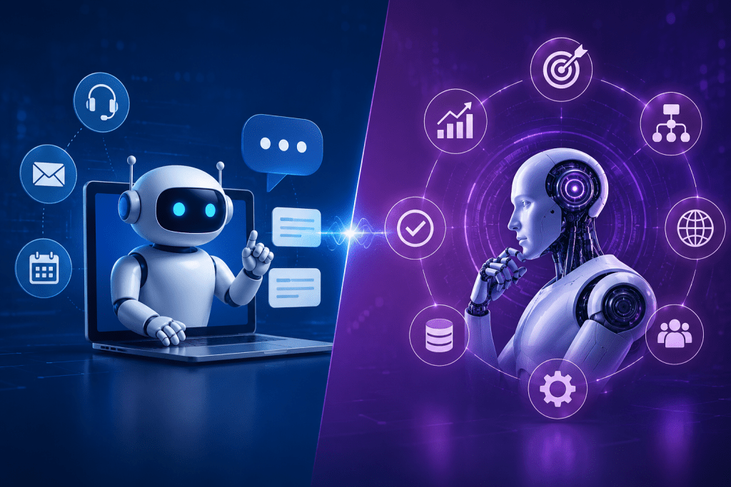 Compare AI Agents vs Agentic AI in 2026. Learn key differences, ROI, business benefits, and how to choose the right AI solution for growth.