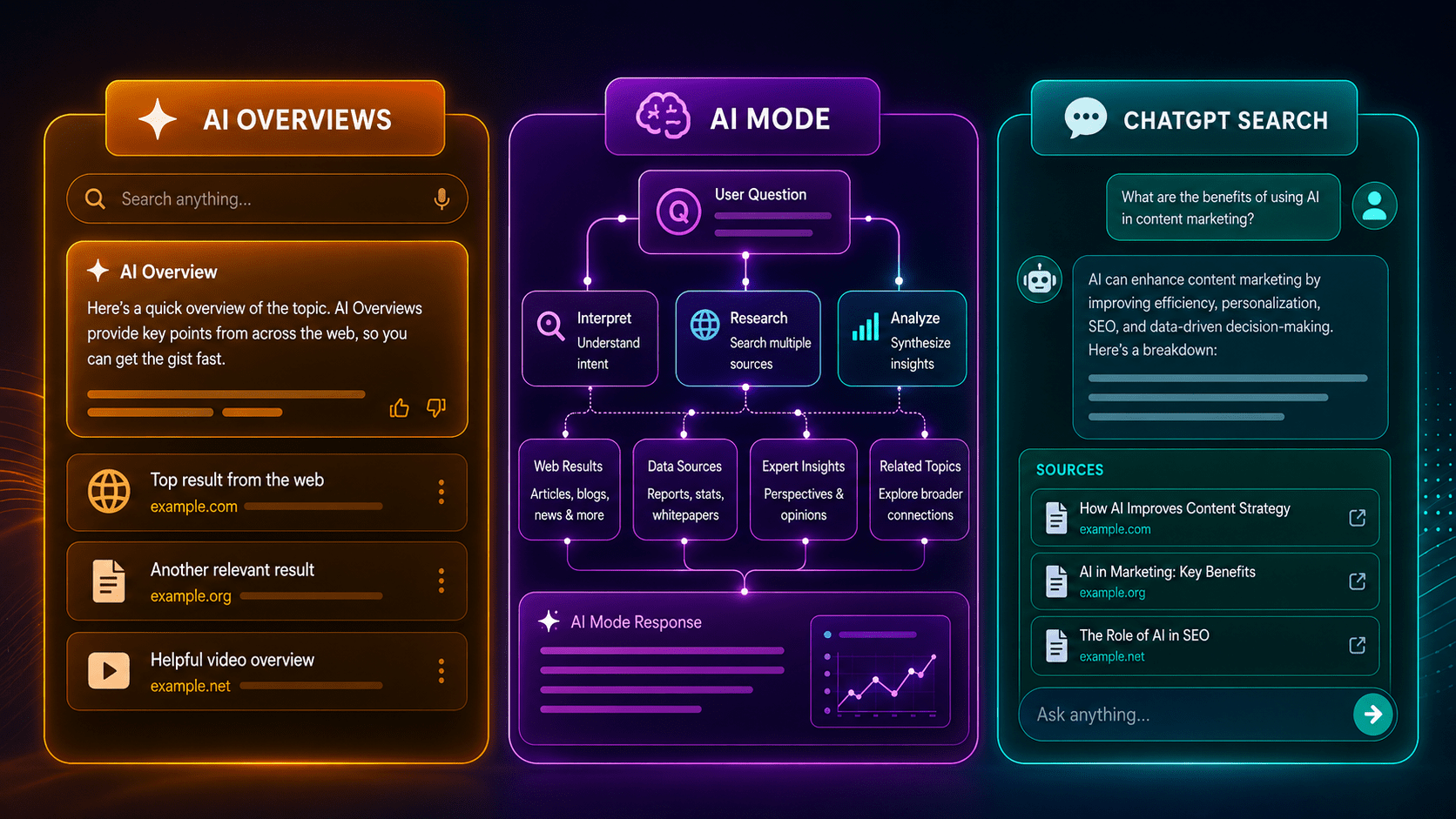 AI Overviews vs AI Mode vs ChatGPT search