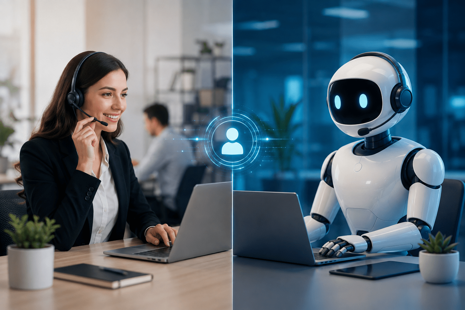 AI Chatbots and human support working together for customer service