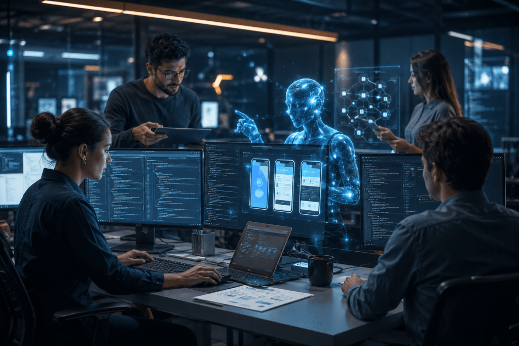 Human Developers Collaborating with AI for Web and App Development