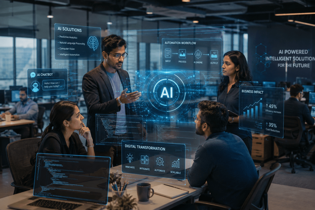 AI bot development for businesses showing chatbot automation and autonomous AI agents